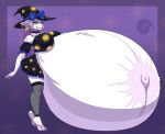  absurd_res anthro belly big_belly bottomwear bovid caprine clothing female fishnet hat headgear headwear hi_res horn hyper hyper_belly inflation mammal miniskirt pale_skin sequence sheep skirt solo tswagi_slime witch_costume witch_hat 