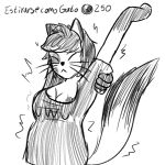  anthro belly big_breasts breasts clothing crossgender domestic_cat evan_harrey eyes_closed felid feline felis female fluffy fluffy_tail fur fur_markings humanoid_hands mammal markings nipple_slip overweight persian_cat reku_(akubon) shirt sketch solo spanish_text stretching tail text topwear translated twitch.tv white_body white_fur 