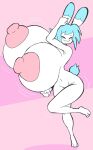  angstrom anthro areola big_areola big_breasts big_nipples blue_hair breasts dipstick_ears eyes_closed female hair hi_res huge_breasts hyper hyper_breasts lagomorph leporid mammal molly_(angstrom) multicolored_ears nipples nude pink_areola pink_nipples rabbit smile solo white_body 