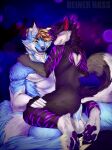  &lt;3 absurd_res anal anal_penetration anthro balls big_balls black_body black_fur blue_body blue_fur bodily_fluids bugamashoo canid canine canis cerulean cum cum_inside duo face_off fur genital_fluids genitals hi_res male male/male mammal paws penetration purple_body purple_fur reiner_hass size_difference white_body white_fur wolf 