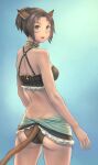  1girl 2022 absurdres animal_ears artist_name ass avatar_(ff11) bare_arms bare_shoulders bikini blue_eyes breasts brown_bikini brown_hair brown_tail cactus41747280 cat_ears cat_girl cat_tail cowboy_shot dated final_fantasy final_fantasy_xi frilled_bikini frills from_behind highres legs_apart medium_breasts mithra_(ff11) no_eyebrows open_mouth short_hair smile solo standing swimsuit tail 