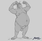  2023 absurd_res anthro balls bear clothing disney erection genitals hat headgear headwear hi_res humanoid_hands little_john male mammal moobs nipples overweight overweight_male penis robin_hood_(disney) solo themorghull 