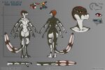  2022 3_fingers 3_toes 4_arms 4_eyes alien anthro biped black_body color_swatch colored countershading darth_biomech featureless_crotch feet female fingers hair hi_res leaving_the_cradle model_sheet multi_arm multi_eye multi_limb nea_khtara nude raharr red_eyes red_hair short_hair smile solo tail toes unknown_language white_body white_countershading 
