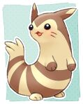  brown_fur full_body furret nark no_humans open_mouth outline pokemon pokemon_(creature) polka_dot polka_dot_background solid_circle_eyes solo tail tongue white_outline 