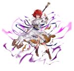  aura damaged dark_aura dress fire_emblem fire_emblem:_mystery_of_the_emblem fire_emblem_heroes holding holding_staff looking_at_viewer maria_(fire_emblem) mayo_(becky2006) mind_control official_alternate_costume official_art purple_eyes red_hair short_hair solo staff tassel tiara torn_clothes white_background white_dress 