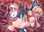  1girl azure_striker_gunvolt blonde_hair blue_eyes breasts butterfly_hair_ornament commentary_request hair_ornament large_breasts long_hair lumen_(gunvolt) navel nipples nude open_mouth rape restrained solo tentacle_pit tentacles thighhighs uruzu vaginal white_thighhighs 
