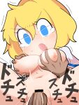  1boy 1girl alice_margatroid bar_censor blonde_hair blue_eyes blush breasts capelet censored commentary cookie_(touhou) cowboy_shot dashed_eyes grabbing grabbing_another&#039;s_breast hair_between_eyes hetero hospital_king large_breasts long_bangs looking_down navel nipple_tweak nipples open_mouth penis pussy sex short_hair simple_background solo_focus tearing_up touhou v-shaped_eyebrows vaginal web_(cookie) white_background white_capelet 