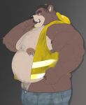  anthro armpit_hair bear big_nipples bodily_fluids body_hair chest_hair hi_res huge_nipples male mammal musclegut nipple_piercing nipples obese obese_male overweight overweight_male piercing pubes smile solo sweat taighet_28 work_uniform 