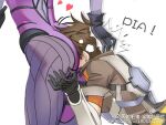  2girls artist_request ass bad_source colored_skin face_in_ass gloves jacket leather leather_jacket multiple_girls overwatch overwatch_1 purple_skin simple_background tracer_(overwatch) widowmaker_(overwatch) 