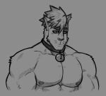  anthro bell collar dynogreeno eyebrows felid feline fur hair hi_res male mammal muscular muscular_anthro muscular_male nipples solo spiky_hair thick_eyebrows whiskers 