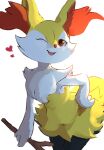  &lt;3 ambiguous_gender anthro biped black_body braixen chufflepop fur generation_6_pokemon hi_res looking_at_viewer nintendo one_eye_closed open_mouth orange_body orange_eyes orange_fur pokemon pokemon_(species) simple_background smile solo white_background white_body white_fur yellow_body yellow_fur 