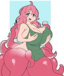  ahoge beverage big_breasts blue_eyes breasts cleavage clothed clothing coffee female hair huge_breasts huge_thighs octopus_taur open_mouth pink_hair sakanadaze smile solo taur tentacles thick_thighs unknown_character wide_hips 