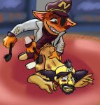  activision alternate_costume anal anthro black_hair butt butt_slap crash_bandicoot crash_bandicoot_(series) doctor_neo_cortex duo fur genitals hair human male male/male mammal nude orange_body orange_fur penis sex sharp_teeth slap spanking spyrobrainrot teeth yellow_body 