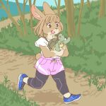  ambiguous_gender clothed clothing duo ekaki510 female footwear lagomorph leporid mammal rabbit reptile running scalie shoes tortoise turtle 