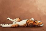 ambiguous_gender anchee chest_tuft claws collar collar_only digital_media_(artwork) eyes_closed featureless_crotch felid feline feral fluffy fluffy_tail lying mammal nude on_back paws simple_background solo tail tuft whiskers 