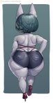  absurd_res big_butt bottomwear butt clothed clothing cutoffs denim denim_clothing ebelisk female green_hair hair hi_res hotpants huge_butt huge_hips huge_thighs humanoid humanoid_pointy_ears league_of_legends overweight overweight_female pale_skin rear_view riot_games short_stack shorts skimpy solo thick_thighs thong underwear vex_(lol) whale_tail yordle 