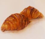  bread croissant food food_focus highres no_humans original painting_(medium) shadow sibu_(orange_peel) simple_background still_life traditional_media watercolor_(medium) white_background 