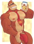  ape bowser bulge clothing cum_jar donkey_kong_(character) donkey_kong_(series) genitals haplorhine hi_res koopa male mammal mario_bros necktie nintendo pecs penis primate scalie underwear wolf-con-f 