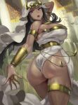  1girl armlet ass black_hair breasts dark-skinned_female dark_skin dress egyptian eye_of_horus forehead_jewel hair_tubes huge_ass ishizu_ishtar jewelry kazo_(kazozakazo) large_breasts long_hair looking_at_viewer looking_back millennium_necklace solo thick_thighs thighs wide_hips yu-gi-oh! yu-gi-oh!_duel_monsters 