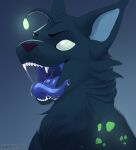  andromorph blue_body blue_flesh bodily_fluids drooling fallen_london feral glowing glowing_markings green_markings hi_res intersex k&#039;aazast lampcat lure_(anatomy) markings mouth_shot open_mouth purple_markings quadruped saliva shunya whiskers white_eyes 