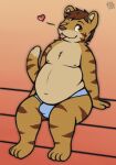  &lt;3 anthro belliedfluff belly brown_hair bulge bunnycole cheek_stripes chubby_male clothed clothing digital_media_(artwork) feet felid feline fur gabe_(mytigertail) hair hi_res looking_at_viewer male mammal nipples one_eye_closed overweight pantherine paws pictographics simple_background slightly_chubby slightly_chubby_male smile solo solo_focus tail tiger tongue topless underwear underwear_only unknown_artist wink winking_at_viewer 