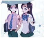  1boy 1girl futari_wa_precure holding holding_umbrella kiriya_(futari_wa_precure) kojikoji precure rain school_uniform umbrella yukishiro_honoka 