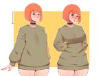  1girl :o absurdres baggy_clothes blush bob_cut breasts choker curvy flustered fraankyy highres large_breasts looking_at_viewer mcdonald&#039;s meme mother_(yoru_mac) nail nail_polish pajamas_challenge_(meme) patreon_username short_hair shy solo sweat thick_thighs thighs wide_hips yoru_mac 