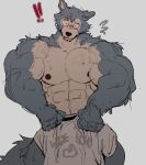  abs absurd_res akachionmain barazoku beastars biceps big_bulge big_muscles big_pecs bulge canid canine canis clothing fur grey_body grey_fur hi_res huge_muscles legoshi_(beastars) male mammal multicolored_body multicolored_fur muscular muscular_male pecs simple_background surprised_expression tan_body tan_fur two_tone_body two_tone_fur underwear 