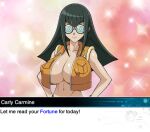  black_hair breasts carly_nagisa cleavage coke-bottle_glasses english_text gigantic_breasts glasses huge_breasts jacket large_breasts looking_at_viewer naked_jacket nipples non-web_source puffy_nipples sparkle_background tagme yu-gi-oh! yu-gi-oh!_5d&#039;s yu-gi-oh!_duel_links 