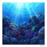  air_bubble bubble coral coral_reef highres no_humans ocean original painting_(medium) seafloor shadow shallow_water still_life sunlight sunrise_arte traditional_media underwater water 