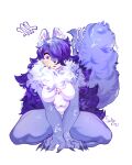  absurd_res anthro blue_body blue_fur body_hair canid canine canis chest_hair domestic_dog female fur hair happy hi_res junkochi long_hair mammal solo thick_thighs 