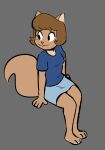  2019 3_toes 4_fingers :3 anthro bangs barefoot biped black_ears blue_bottomwear blue_clothing blue_shirt blue_skirt blue_topwear bottomwear breasts brown_body brown_fur brown_hair closed_smile clothed clothed_anthro clothed_female clothing colored countershade_feet countershade_neck countershade_torso countershading digital_drawing_(artwork) digital_media_(artwork) domestic_cat eyebrows eyelashes feet felid feline felis female female_anthro fingers fluffy fluffy_tail fur grey_background hair hi_res kabula_(artist) looking_aside mammal mouth_closed paws prick_ears shirt simple_background sitting skirt small_breasts smile solo tail tan_body tan_countershading tan_inner_ear toes topwear 