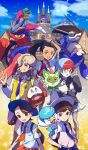  2boys 3girls anidf arven_(pokemon) black_hair breast_pocket building cloud collared_shirt commentary_request day florian_(pokemon) fuecoco glasses hand_up highres juliana_(pokemon) koraidon long_hair long_sleeves miraidon multicolored_hair multiple_boys multiple_girls necktie nemona_(pokemon) on_shoulder orange_necktie orange_shorts outdoors pants penny_(pokemon) pocket pokemon pokemon_(creature) pokemon_(game) pokemon_on_shoulder pokemon_sv ponytail purple_necktie purple_pants quaxly round_eyewear school_uniform shirt shorts sky sprigatito starter_pokemon_trio two-tone_hair vest white_shirt yellow_vest 