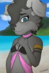  absurd_res anthro beach bianca_(darkholm1) bikini canid canine canis clothing colored darkholm1 domestic_dog female hi_res mammal seaside smile solo summer swimwear water wolf 