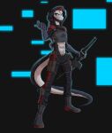  absurd_res anthro blue_eyes cybernetic_arm cybernetic_limb cyberpunk cyberpunk_clothes female hair hi_res katana melee_weapon pencilsmith_artwork pouches punk punk_hair red_hair reptile scalie shadowrun snake solo sword tactical_gear tomboy weapon xira_decobray 