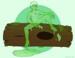  2023 bedroom_eyes digital_drawing_(artwork) digital_media_(artwork) feet genitals girly green_body green_skin hi_res hue_(theslimeguy) looking_at_viewer male melting narrowed_eyes naughty_prince not_furry penis puddle seductive shaded slim slime_core smile solo 