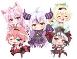  :3 :d ;d =_= ahoge animal_ear_fluff animal_ears animal_hood black_coat black_hair black_hairband black_jacket black_pantyhose black_shorts black_skirt blonde_hair blue_eyes blush braid braided_bangs breasts camisole cape chest_sarashi chibi cleavage coat colored_skin dango demon_girl demon_horns double-parted_bangs dress_shirt eye_mask fang fang_out food full_body green_skirt grey_hair hair_between_eyes hair_wings hairband hakui_koyori hakui_koyori_(1st_costume) hexagon_hair_ornament highres holding holding_mask hololive holox hood hooded_jacket horns jacket kazama_iroha kazama_iroha_(1st_costume) kiyo_(yamazoe1122) la+_darknesss lab_coat long_hair long_sleeves mask mask_removed medium_hair miniskirt multicolored_hair multicolored_skin necktie one_eye_closed open_mouth orca_hood pantyhose pink_hair pink_necktie pleated_skirt pointy_ears purple_hair red_eyes red_necktie red_skirt sakamata_chloe sanshoku_dango sarashi shirt short_hair shorts simple_background skin_fang skirt sleeves_past_fingers sleeves_past_wrists slit_pupils smile streaked_hair tail takane_lui takane_lui_(1st_costume) tearing_up thighhighs two-tone_skin very_long_hair virtual_youtuber wagashi wavy_mouth white_background white_camisole white_coat white_shirt white_thighhighs wolf_ears yellow_eyes yellow_haori 