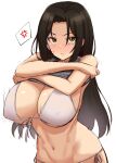  1girl anger_vein bikini black_hair blush forehead front-tie_top idolmaster idolmaster_cinderella_girls long_hair looking_at_viewer mukai_takumi navel side-tie_bikini_bottom simple_background solo spoken_anger_vein stomach straight_hair sweatdrop swimsuit tomajiyama undressing upper_body very_long_hair white_background white_bikini 