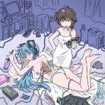  android arm_tattoo ass barefoot black_skirt blue_hair blue_nails blue_necktie blush boba breasts brown_eyes brown_hair cable cellphone computer cup desk disposable_cup dress electrical_outlet food geforce_titan_rtx hatsune_miku headphones holding holding_wrench indoors inner_workings iwakura_lain keyboard_(computer) looking_at_viewer lying mechanical_parts medium_breasts medium_hair moniter mouth_hold necktie necktie_removed on_stomach panties phone pillow pocky power_strip serial_experiments_lain skirt skirt_removed strap_slip striped striped_panties tattoo truffleduster twintails underwear vocaloid white_dress wrench 