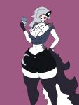  3:4 anthro canid canid_demon canine curvy_figure demon female female/female fur goth grey_hair hair hellhound helluva_boss loona_(helluva_boss) mammal skeletaleagle16 solo white_body white_fur 