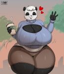  anthro bear big_breasts breasts cleavage clothed clothing female giant_panda hi_res huge_breasts joaoppereiraus mammal solo sueli_(joaoppereiraus) thick_thighs topwear 