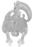  all_fours anthro anus backsack balls barefoot black_and_white butt digital_media_(artwork) feet genitals greyscale hand_on_butt hand_on_own_butt helmeet_el_gato legendary_pokemon looking_back male male_anthro mega_evolution mega_mewtwo mega_mewtwo_y monochrome nintendo pokemon pokemon_(species) presenting presenting_anus presenting_hindquarters simple_background solo white_background 