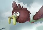  absurd_res amphibia_(series) anne_boonchuy anthro avian beak bird clothed clothing dhesomix disney feathered_wings feathers female flying hi_res simple_background sky solo topwear wings worm 