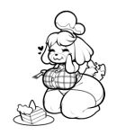  &lt;3 1:1 2023 animal_crossing anthro big_breasts biped black_and_white blush box_(hajimeyou654) breasts cake canid canine canis clothed clothing cutlery dessert digital_drawing_(artwork) digital_media_(artwork) domestic_dog female food fork hair isabelle_(animal_crossing) kitchen_utensils kneeling mammal monochrome nintendo shih_tzu simple_background solo solo_focus tail tail_motion tailwag thick_thighs tools toy_dog wide_hips 