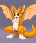  bat belly breasts clitoris crouching cute_fangs dripping_pussy dust:_an_elysian_tail featureless_breasts female fidget_(elysian_tail) fur gaping gaping_pussy genitals hi_res looking_pleasured mammal nimbat open_mouth orange_body orange_fur orange_tail paws pussy slimefur solo tail teeth tongue tongue_out white_belly wings 