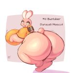  anthro battery big_breasts big_butt breasts butt clothing duracell duracell_bunny female green_eyes hi_res huge_breasts huge_butt lagomorph leporid lightmizano mammal pink_body rabbit scut_tail shirt short_tail solo tail thick_thighs topwear 