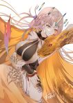  1girl arm_under_breasts artist_name atoatto braid breasts crystal fire_emblem fire_emblem_heroes grey_hair gullveig_(fire_emblem) gullveig_(seer_beyond_time)_(fire_emblem) horns large_breasts long_hair official_alternate_costume single_braid single_horn snake_hair solo very_long_hair white_background yellow_eyes 