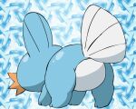  2014 ambiguous_gender ass_up blue_body featureless_crotch feral fin generation_3_pokemon mudkip nintendo pattern_background pichu90 pokemon pokemon_(species) rear_view simple_background solo tail tail_fin 