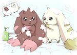  anthro bandai_namco bathing beady_eyes brown_body brown_fur bubble digimon digimon_(species) duo feng_efu fur horn long_ears lopmon shampoo terriermon white_body white_fur 