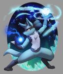  absurd_res anthro aura_sphere biped canid canine chest_spike claws eyebrows fingers generation_4_pokemon haychel hi_res lucario mammal nintendo pokemon pokemon_(species) solo spikes spikes_(anatomy) tail 